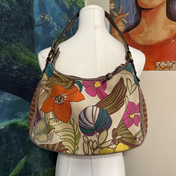 fossil modern vintage floral boho rattan shoulder bag y2k retro purse - Picture 7 of 7